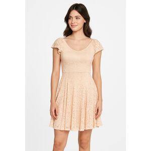 Disney Cinderella Lace Flutter Sleeve Fit Flare‎ Dress Peach XS